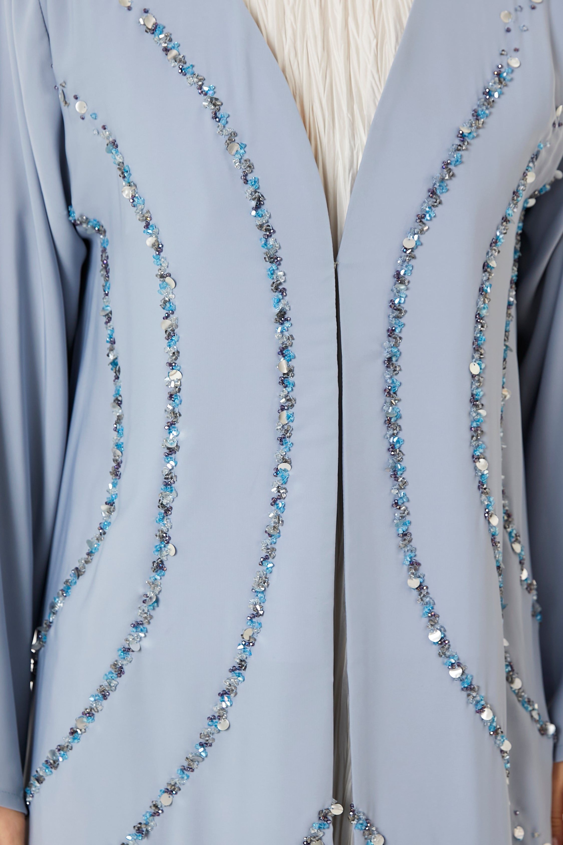 Light Blue Indonesian Crepe Hand Embellished Abaya