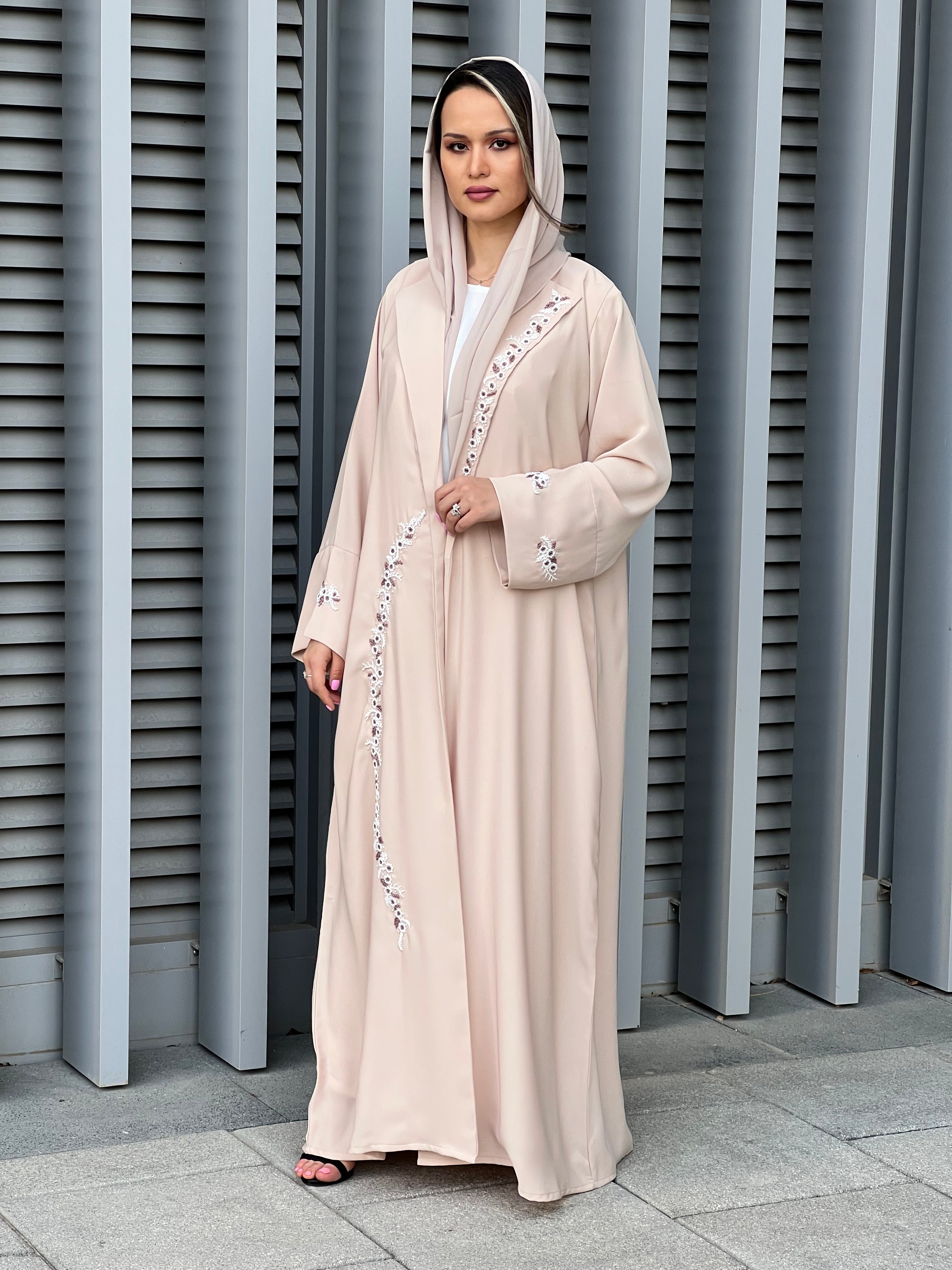 MOiSTREET Beige Korean Nada Embroidery Abaya
