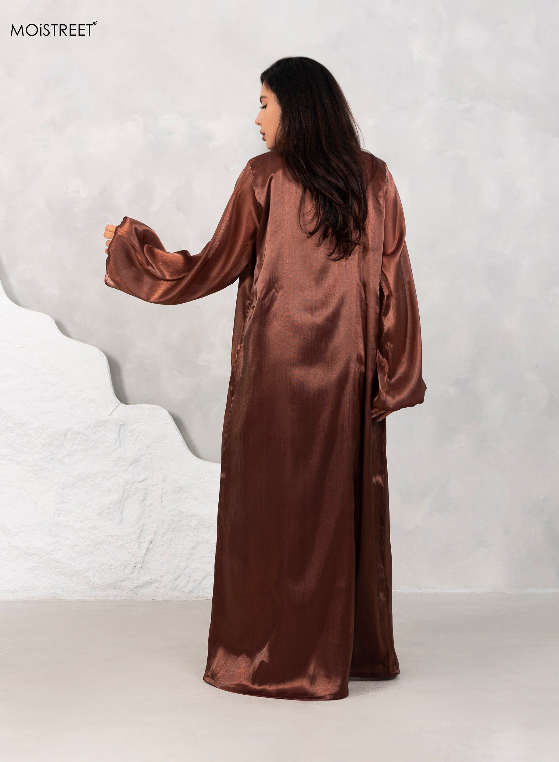 MOiSTREET Rotana Shimmer Brown Abaya Set with Under Dress & Sheila