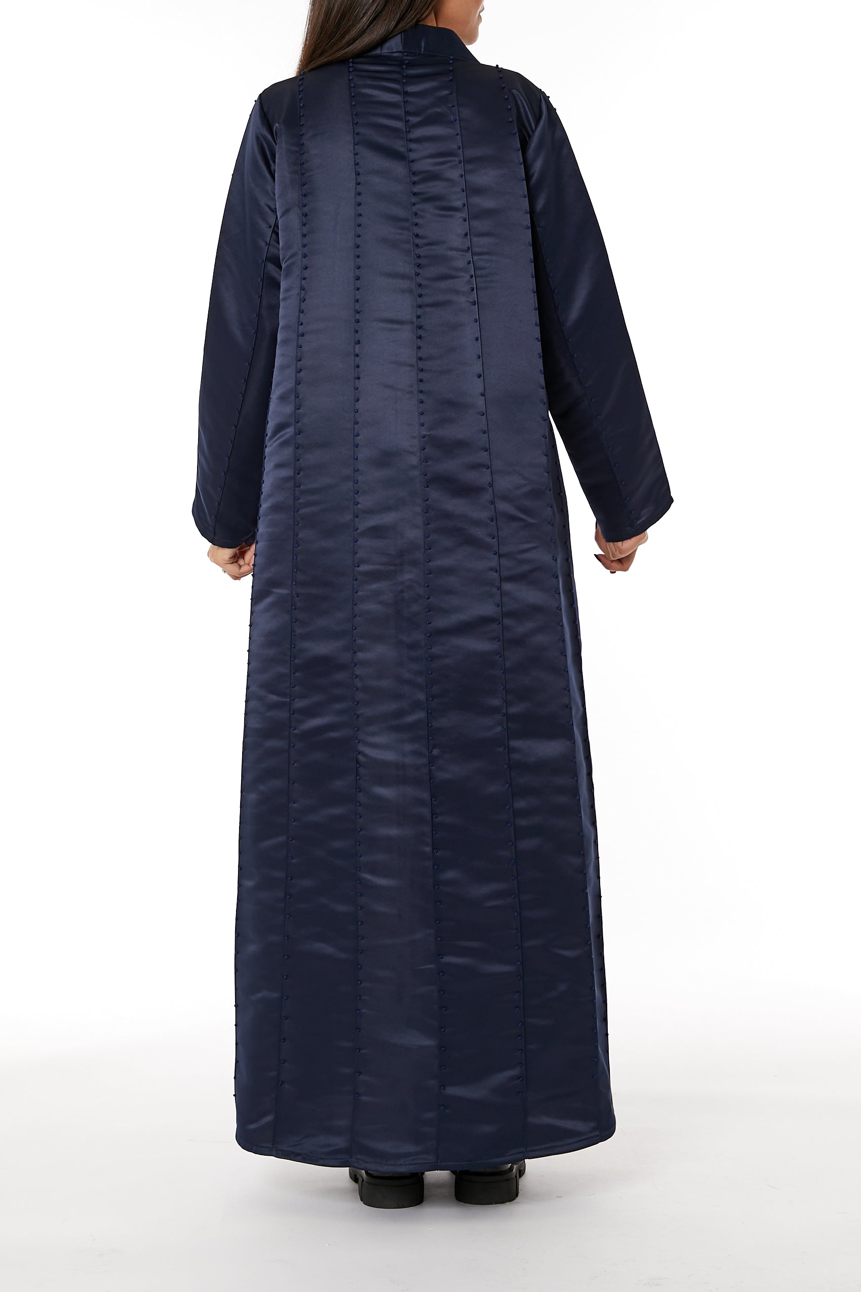 MOiSTREET Navy Bridal Satin Thread Work Open Abaya