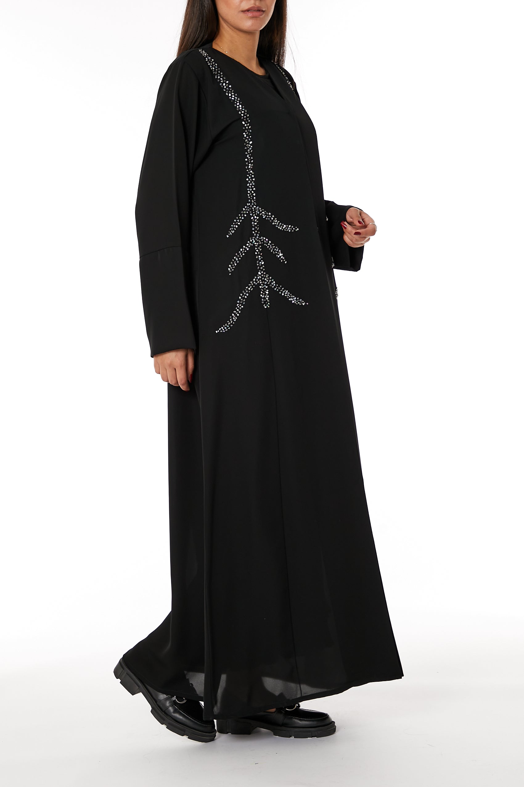 MOiSTREET Black Nida Open Front Embroidered Abaya
