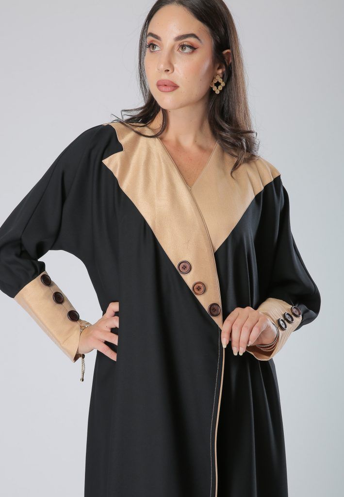 MOiSTREET Beige and Black Fusion Abaya