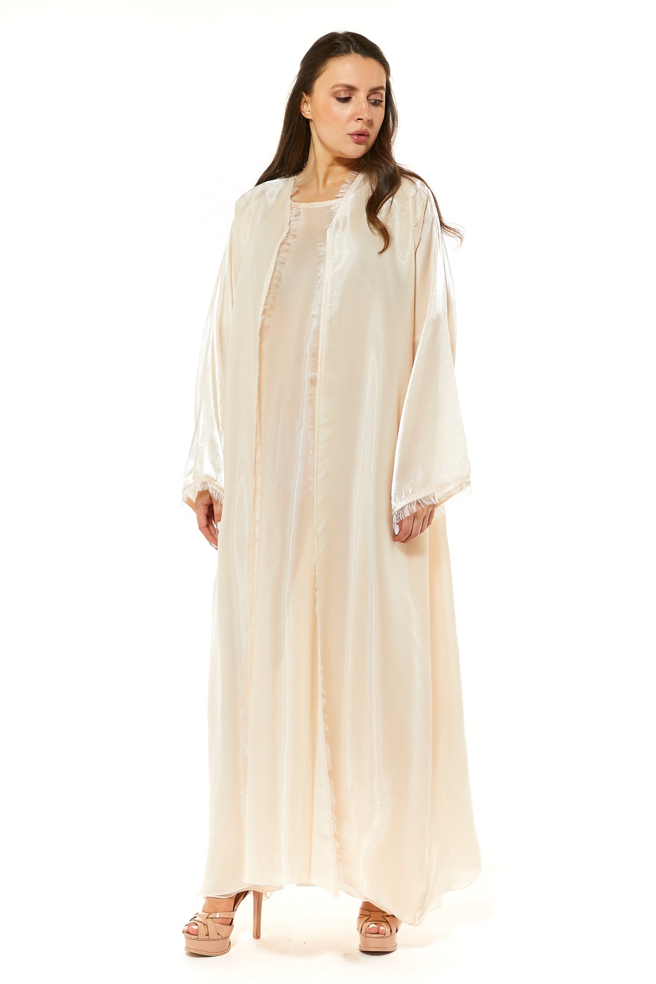 MOiSTREET Beige Organza Abaya Set