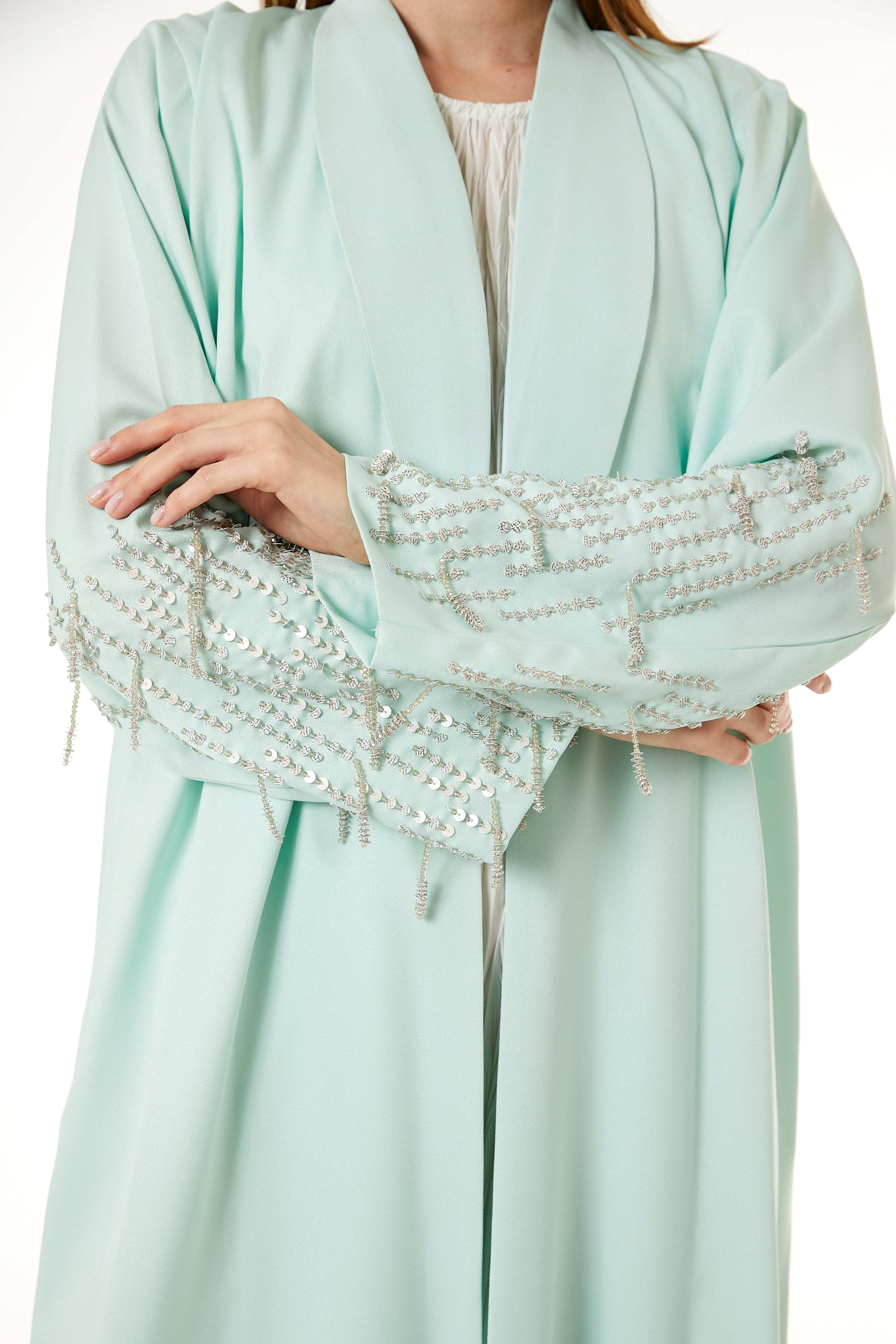 MOiSTREET Green Korean Nida Hand Embellished Abaya