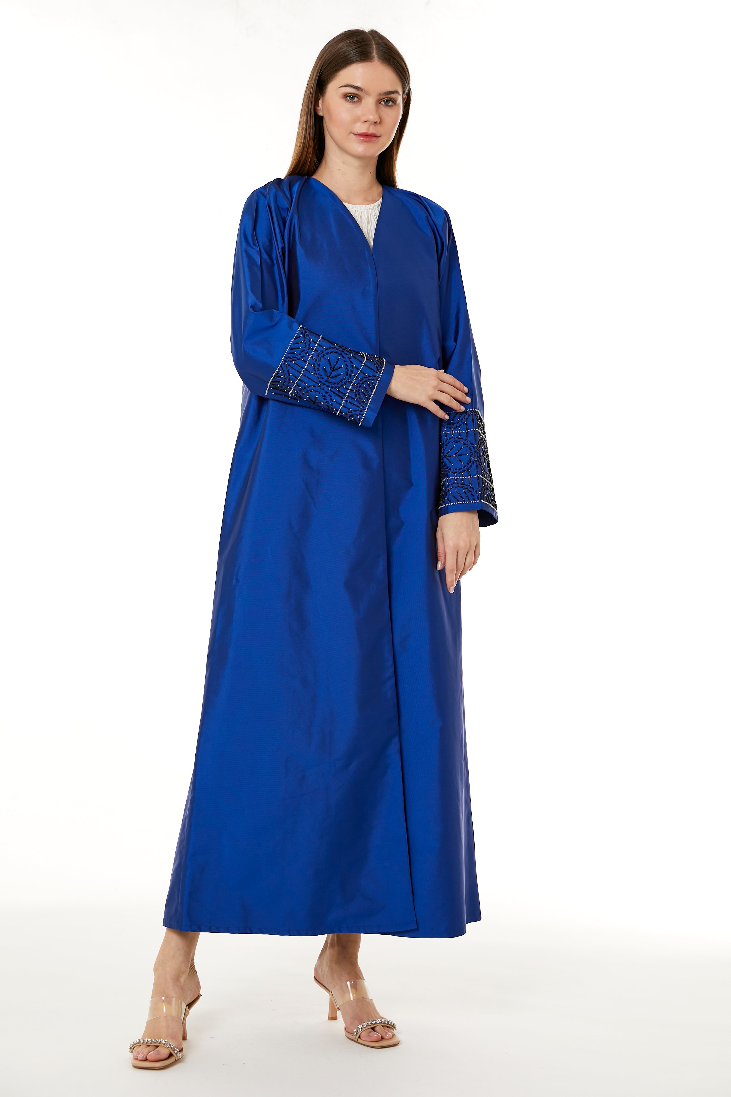 MOiSTREET Royal Blue Victoria Satin Hand Embellished Abaya