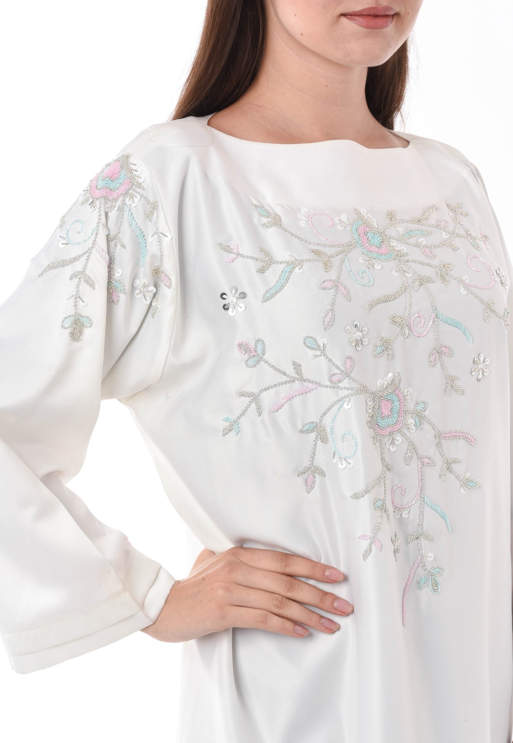 MOiSTREET White Kaftan with Hand Embroidery