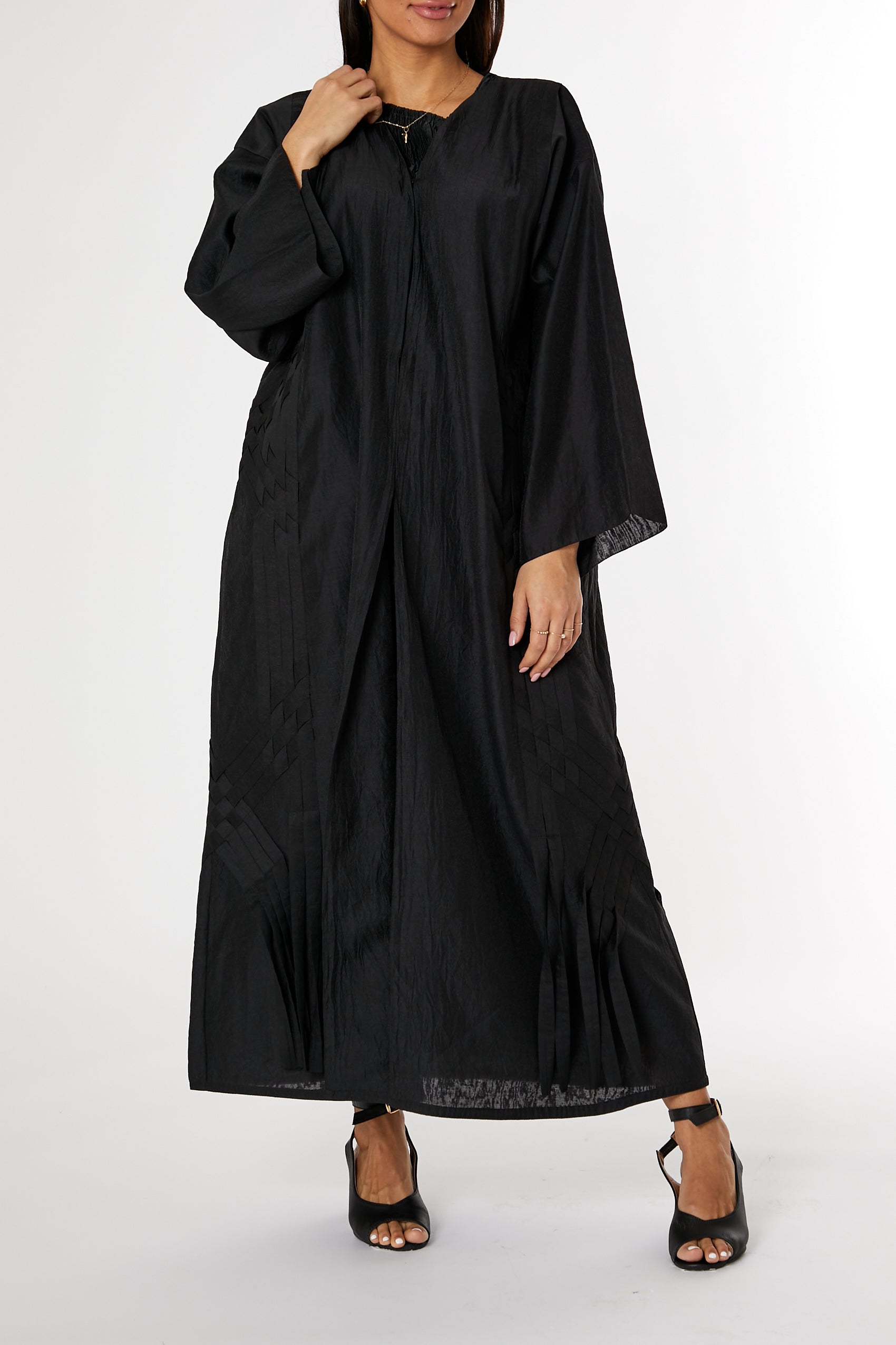 MOiSTREET Black Criss-Cross Linen Abaya