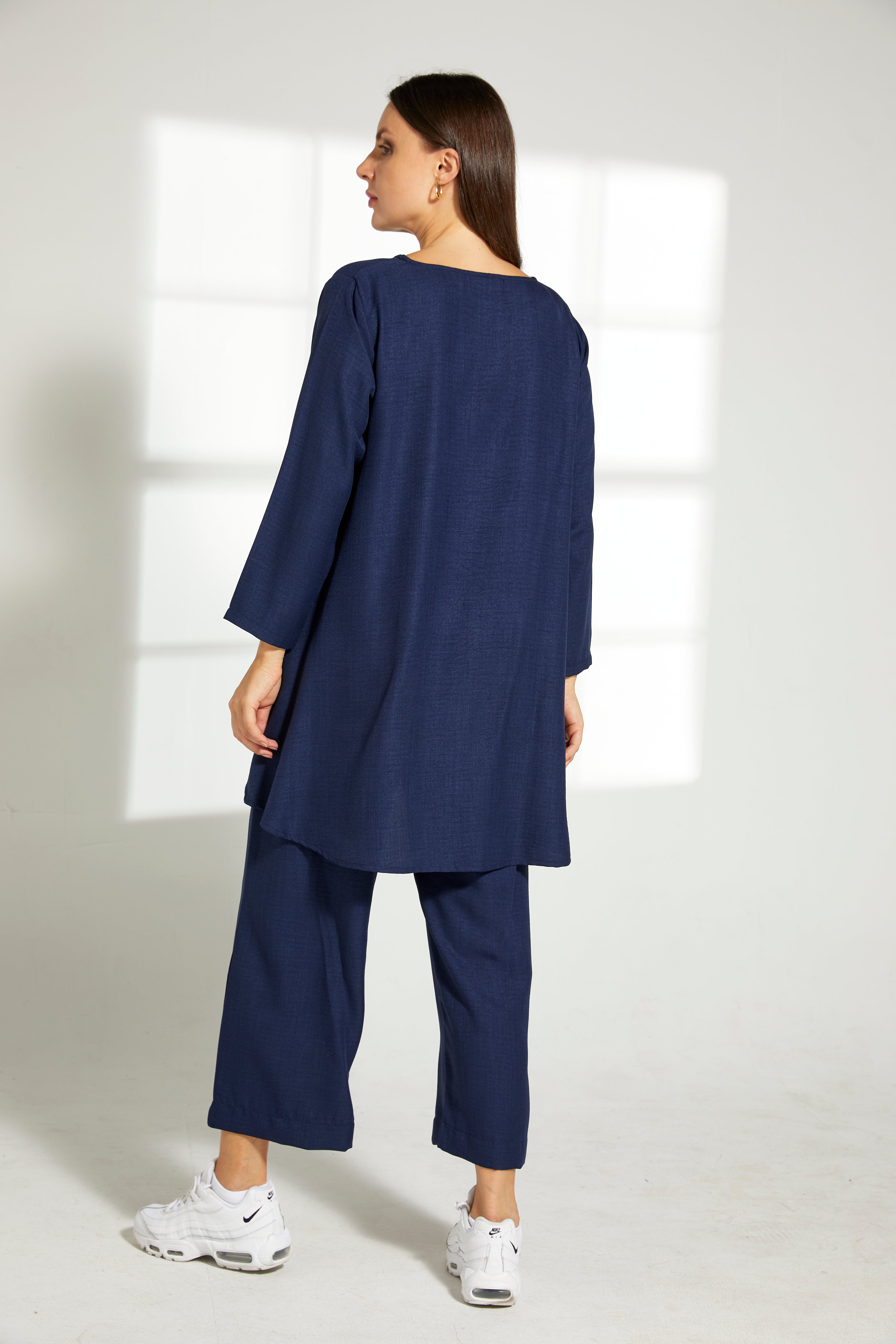 MOiSTREET Blue CEY Mélange Fabric Top And Pants Set