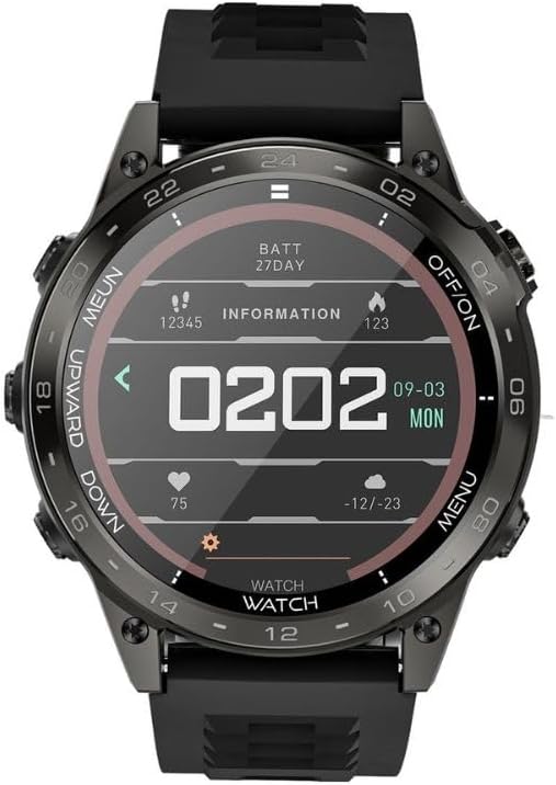 ساعة Telux SportX الذكية، شاشة TFT مقاس 1.39 بوصة، بطارية 220 مللي أمبير، مقاومة للماء بمعيار IP67، لون أسود