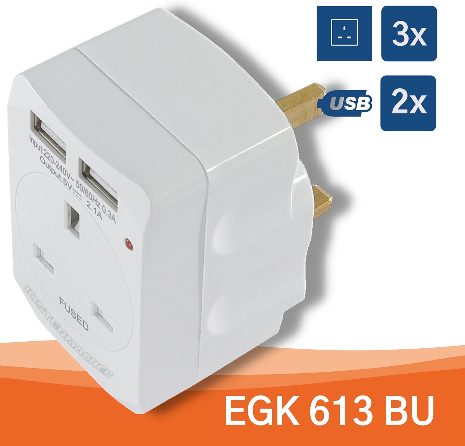 Kistenmacher EGK613BU 3Way+2USB 5V Wall Adaper