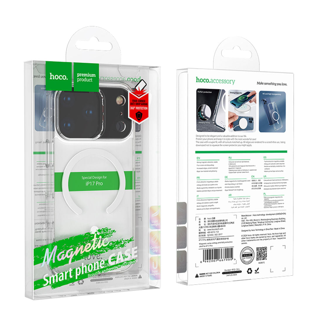 Hoco Magnetic Series Airbag Anti-Fall Protective Case for iPhone 18 Pro, iPhone 17 Pro, 4-Corner Airbags, Strong Magnetic Absorption