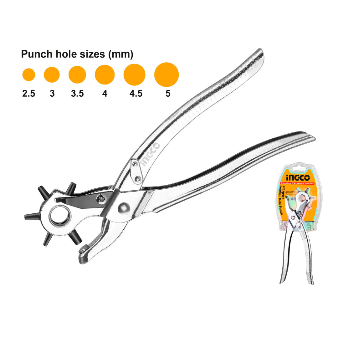 INGCO Leather Hole Punch With Auto-Release Feature, Multi-size Punch Holes