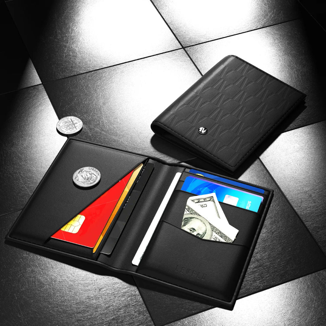 Levelo Bifold Genuine Leather With Debossed Logo Pocket Oraganizer