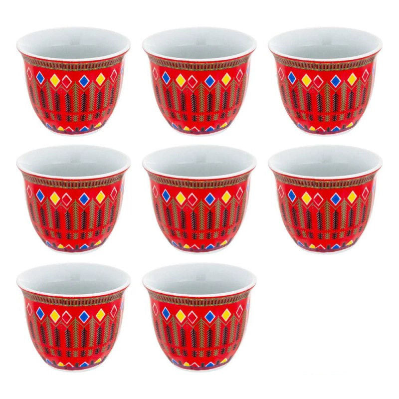 Coffee Cup Set (8 Pcs), with Najdi Maeen Pattern & Protective Case, Elegant Travel-Ready Design