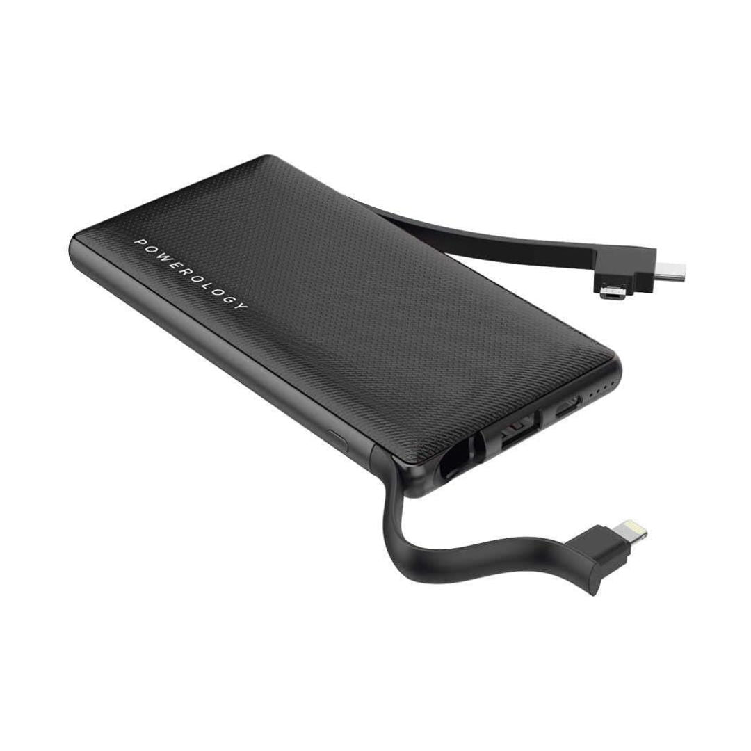 Powerology 6-in-1 10000mAh Power Bank Station with Built-in Lightning, Micro USB & Type-C Cables