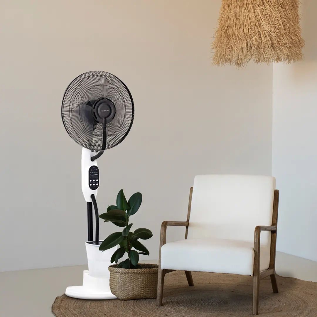 Powerology Tilt & Oscillating Fan Mist Spray & Humidifier, Black