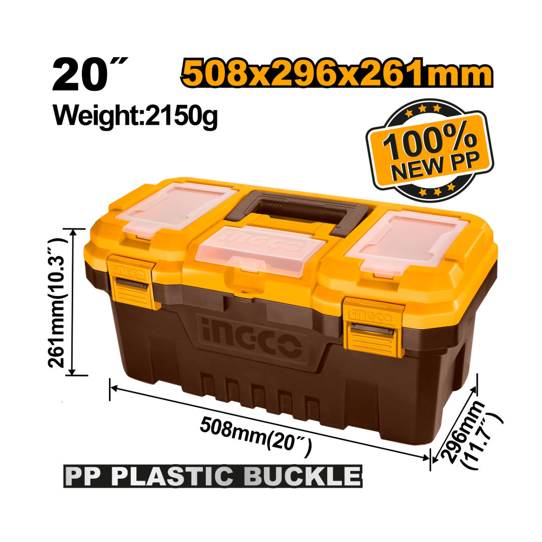 INGCO Plastic Tool Box Storage Organizer Case, 20", 508x296x261mm