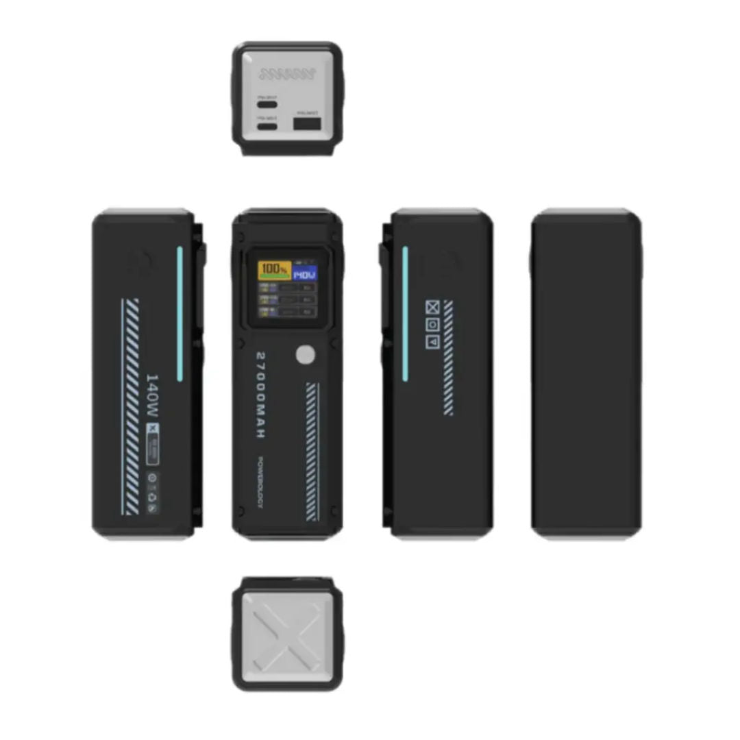 Powerology 27000mAh Smart Display Power Bank, Black, Compact & Portable