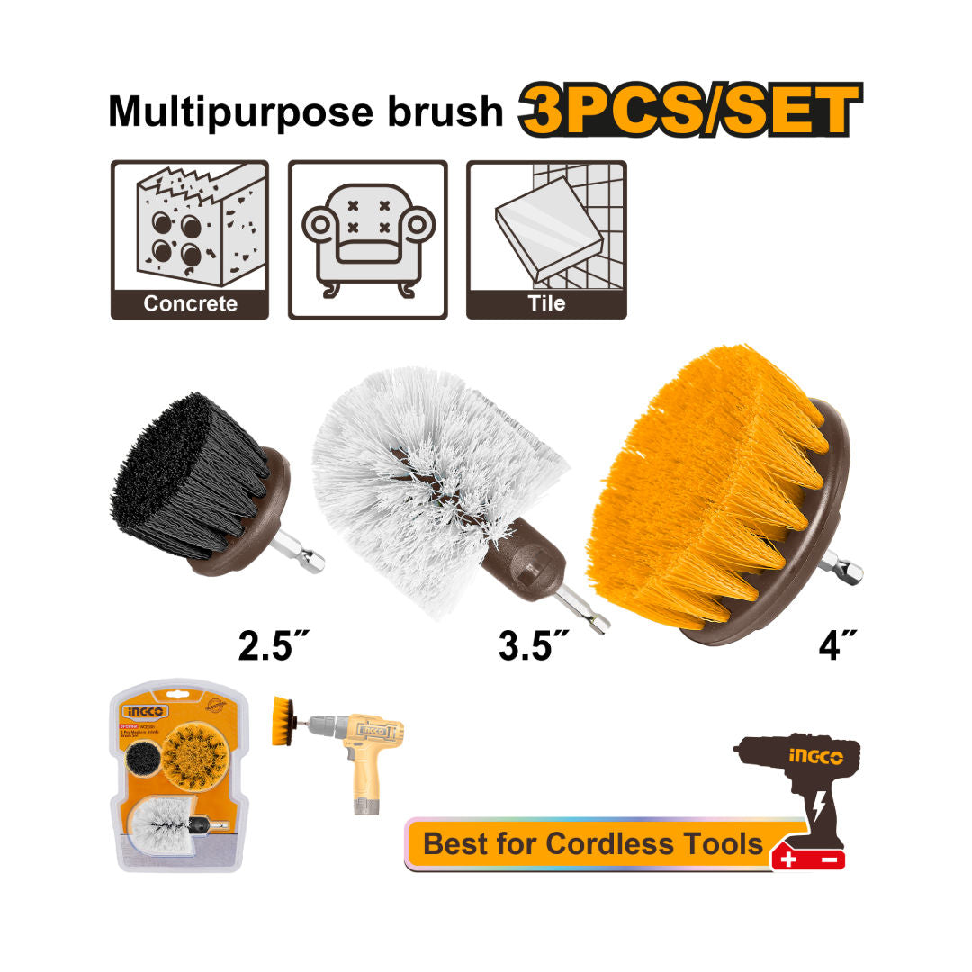 INGCO 3-Piece Multipurpose Drill Brush Set