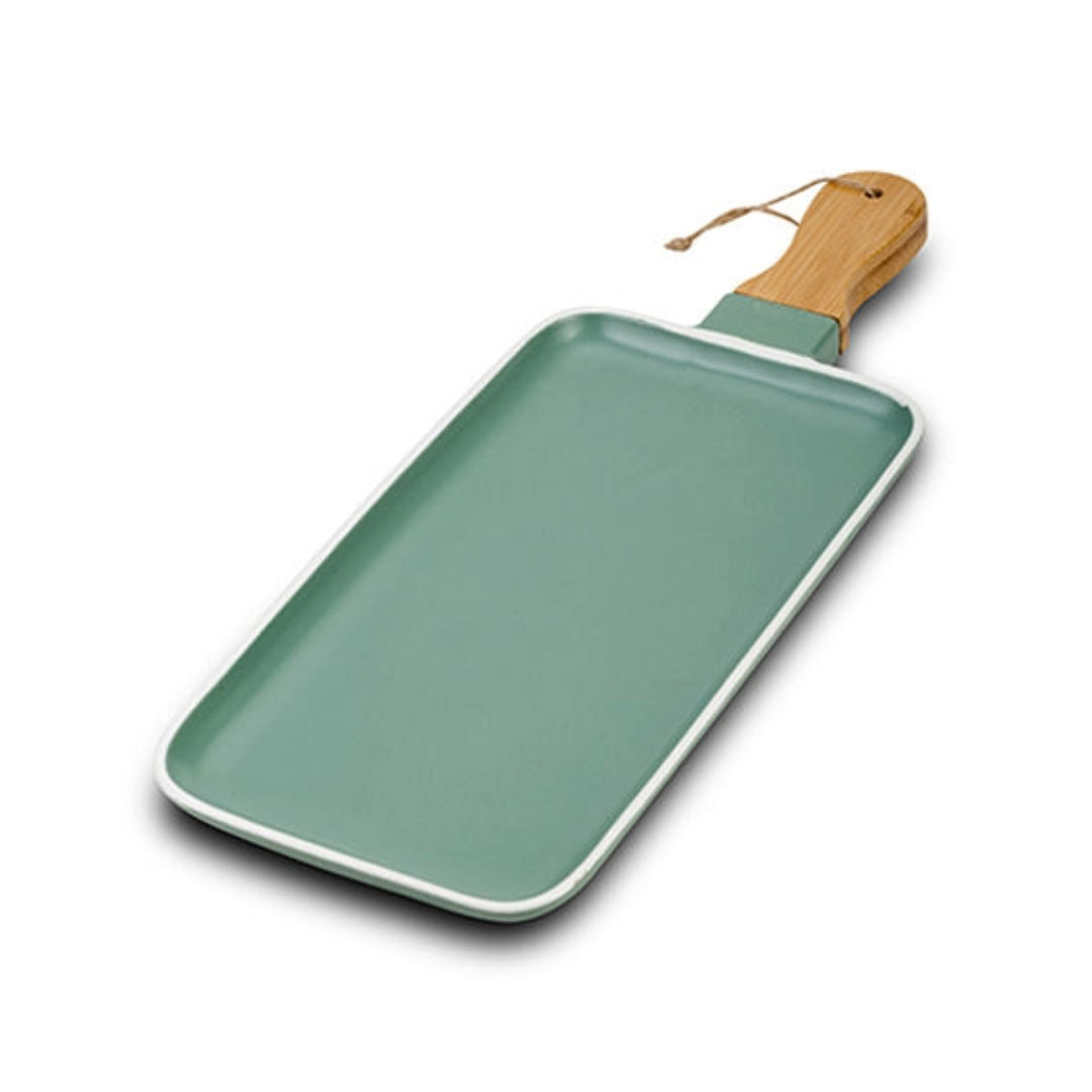 NAVA Terrestrial Porcelain Serving Plate with Bamboo Handle, 47cm