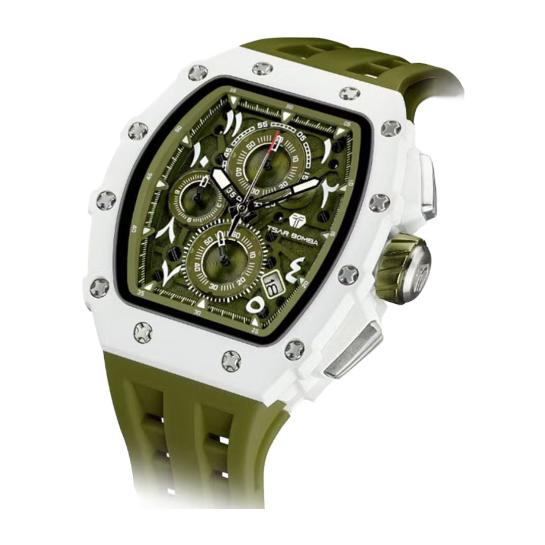 TSAR Bomba Men's White Case Olive Strap Bio-Ceramic Quartz Watch