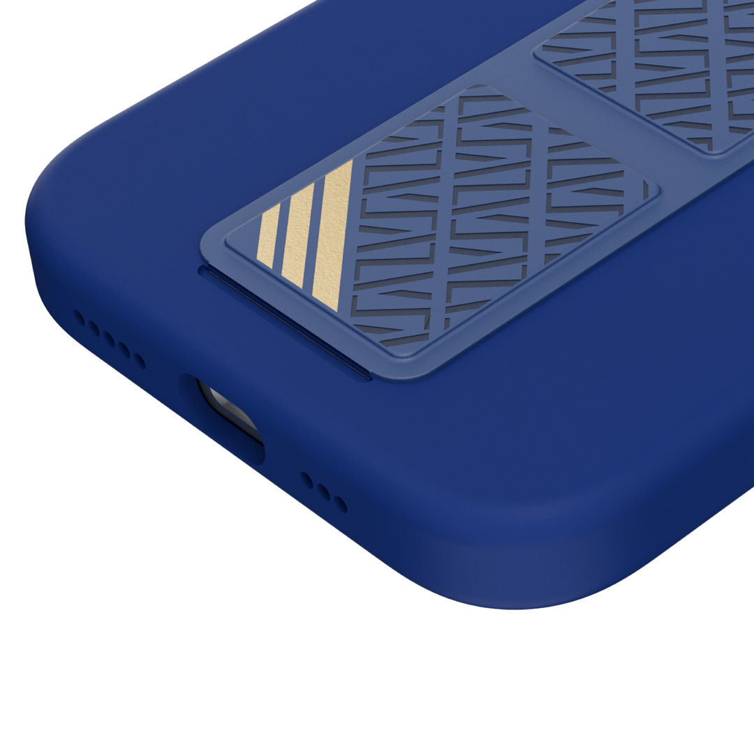 Levelo Morphix Silicone Case With Leather Grip for iPhone 15 Pro, Deep Blue