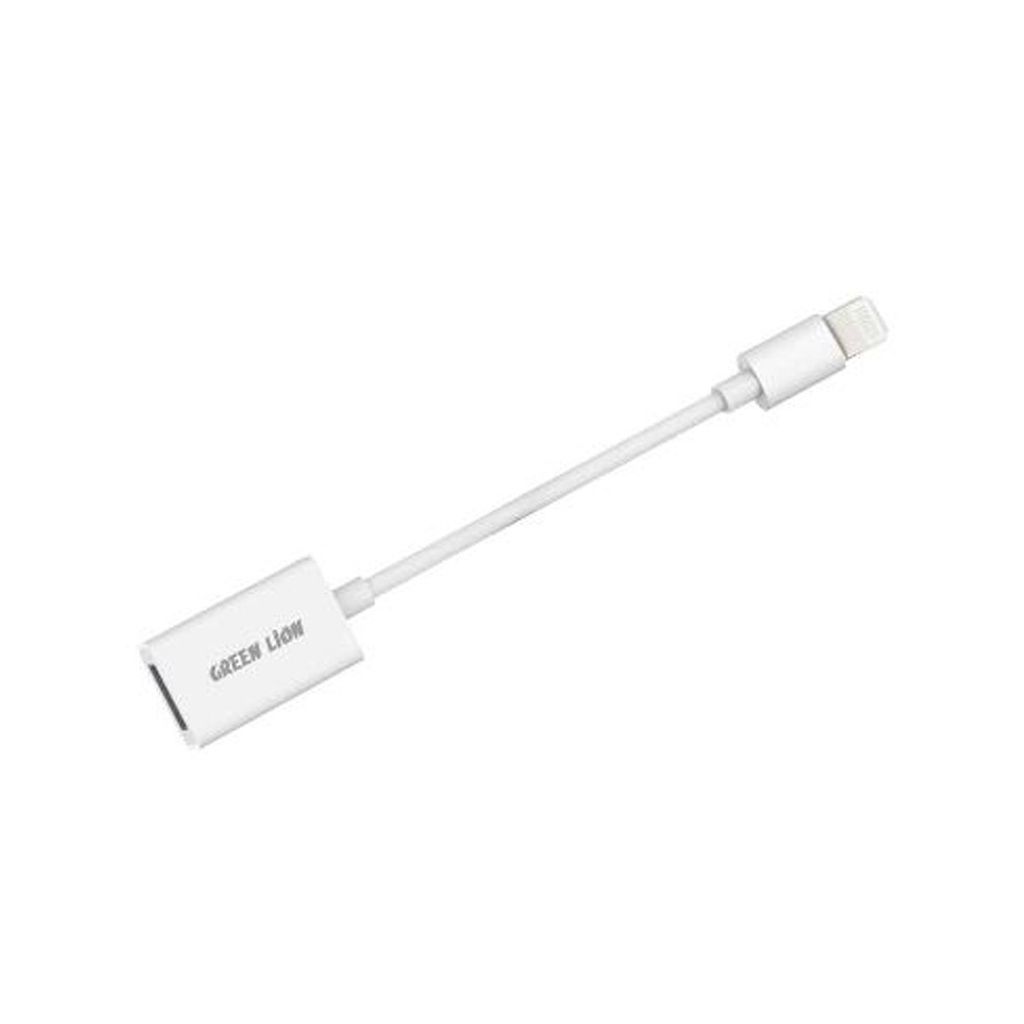 Green Lion Lightning to USB Camera Adapter OTG, 480Mbps Data Transfer, Plug & Play, White