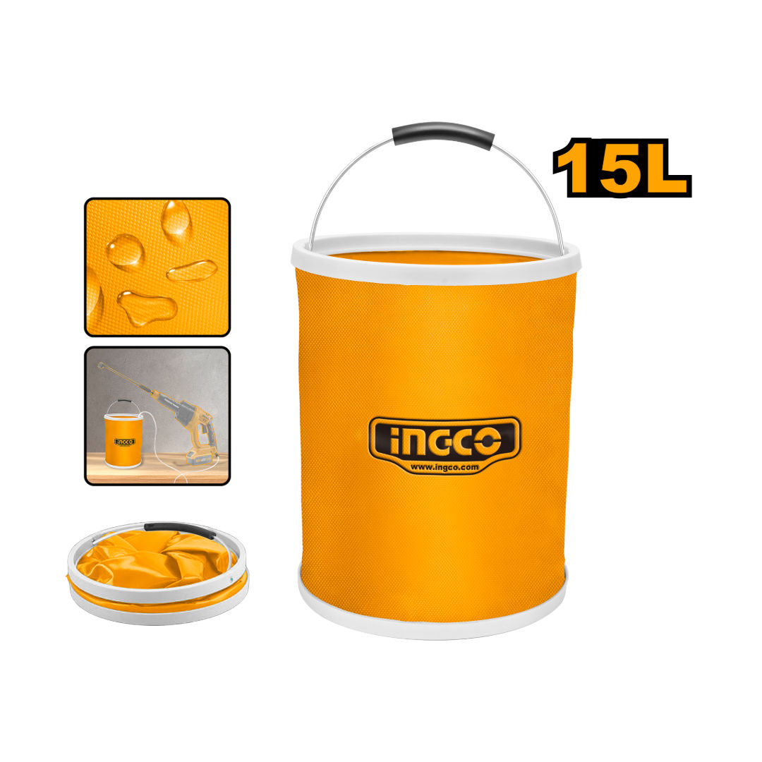 INGCO Folding Bucket 15 L, EVA Handle, 1200D Oxford PVC Waterproof Coating