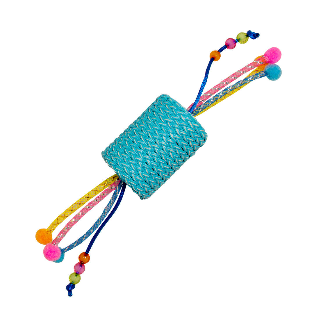 Duvo+ Jolly Blue Roll With Ropes Cat Toy, Blue, 22x4.5x4.5cm