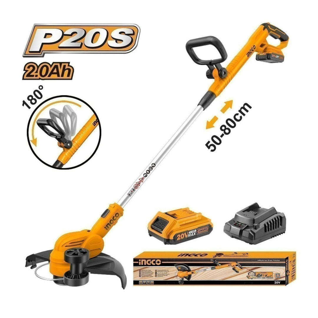 INGCO Li-Ion Cordless Grass Trimmer, 20V, 300mm Cut