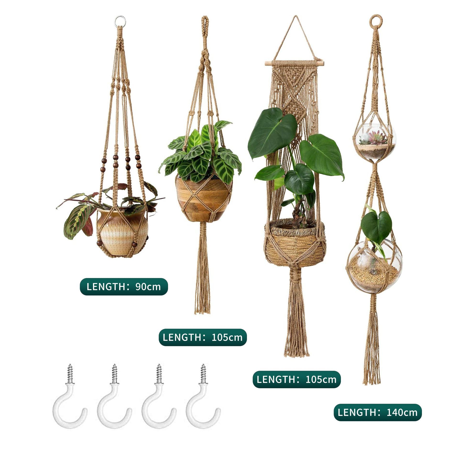 4pcs Macrame Plant Hangers Indoor Outdoor Hanging Planter Basket Flower Pot Holder