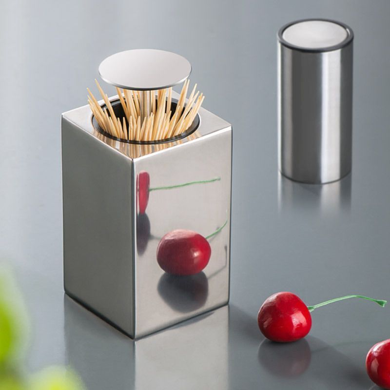 Toothpick Case Stainless Steel Toothpick Storage Box Automatic Tooth Pick Holder Dispenser