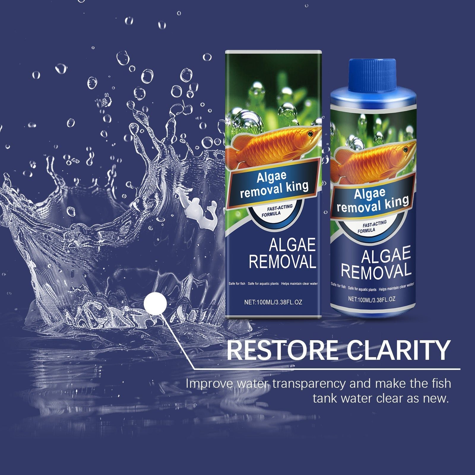 Clean Aquarium Water, Algae & Fish Tank Stains, Eco-Friendly Fish Safe Purifier ,100ml
