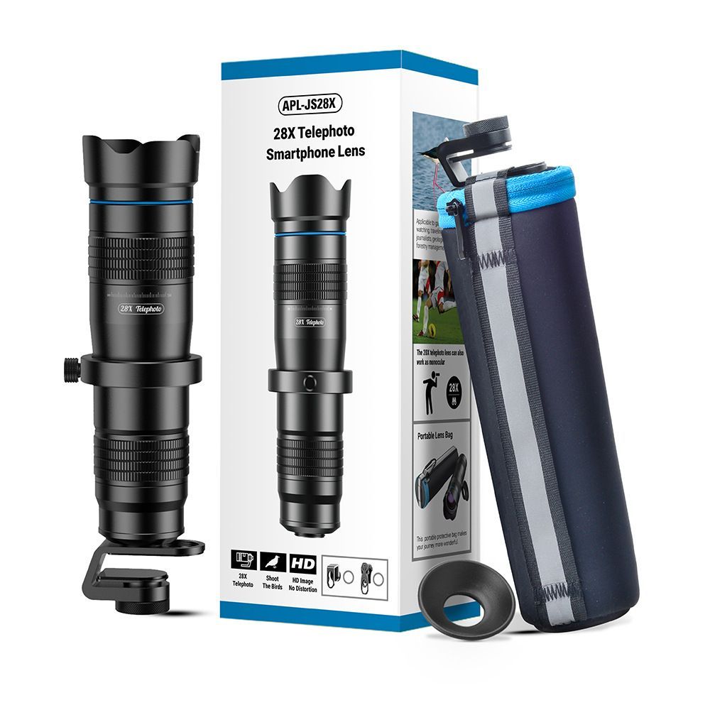 28X HD Telephoto Cell Phone Lens with Shutter for iPhone, Samsung, Huawei, Xiaomi - Universal Long-Focus Metal Monocular Telescope