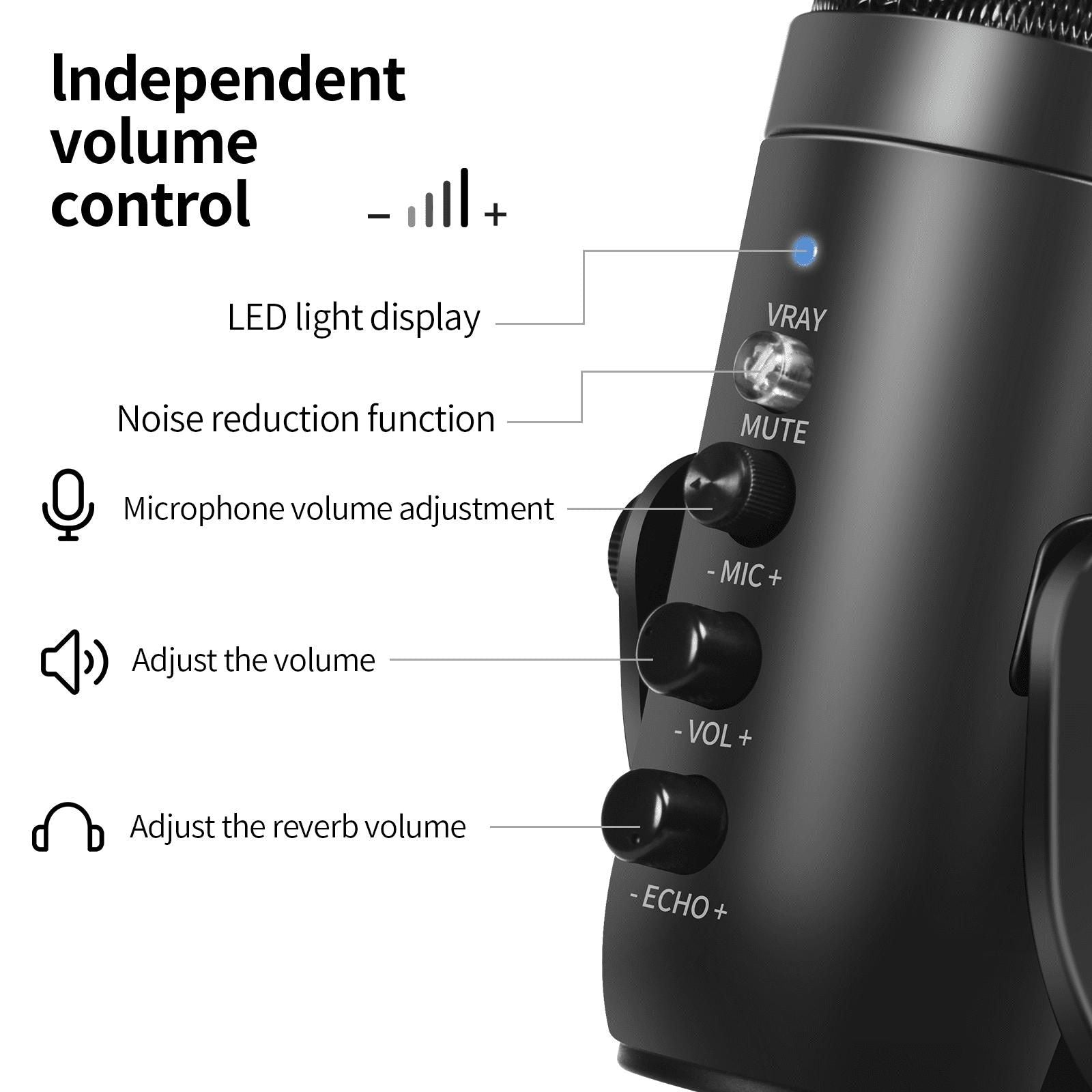 Condenser Microphone USB Gaming Microphone Noise Canceling Mic For PC Streaming