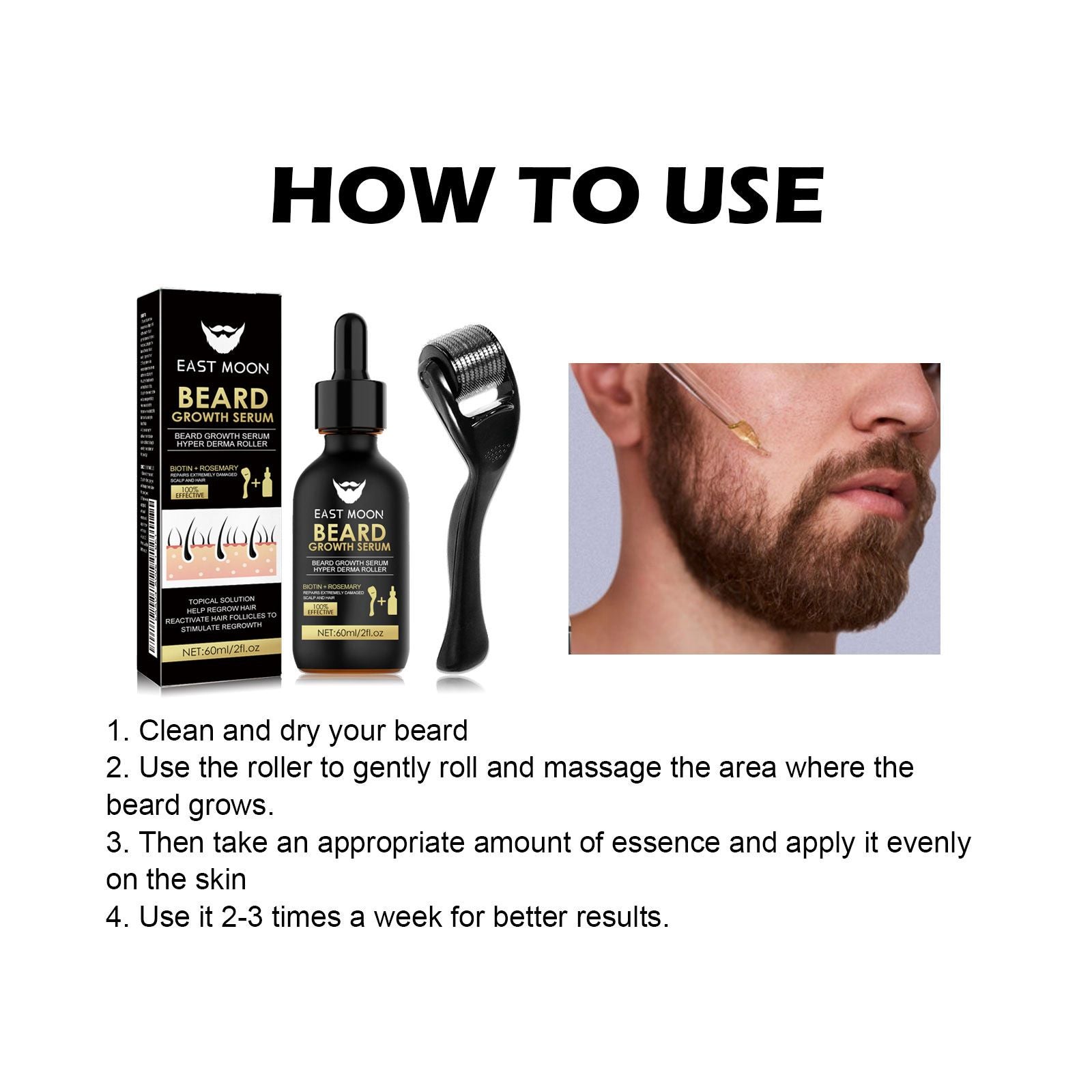 Men's Beard Growth Serum Set, 60ml Nourishing Beard Oil with Derma Roller for Fuller, Thicker Beard
