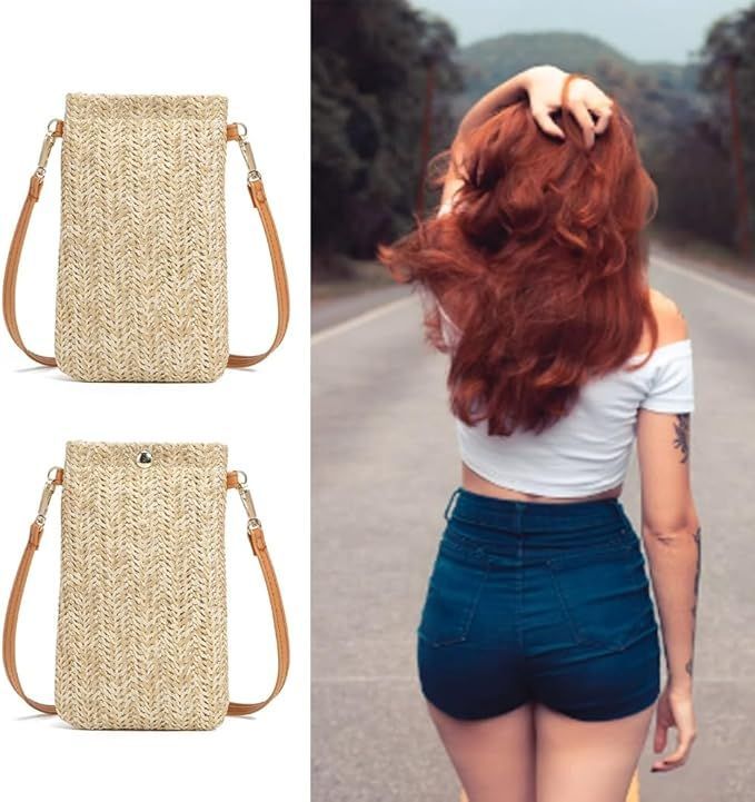 Women Straw Crossbody Shoulder Bag Small Cell Phone Purse Beach Woven Rattan Bags