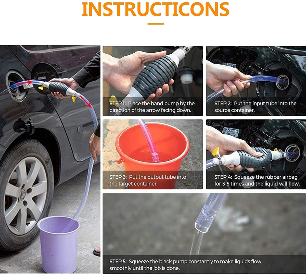 Manual Car Fuel Pump 2M High Flow Siphon Hand Pump Fuel Transfer For Gasoline Petrol Water