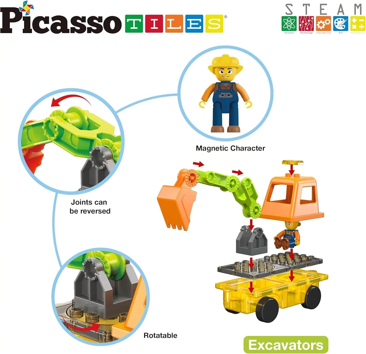 2-in-1 Car Base Excavator Set 16 pcs – PicassoTiles