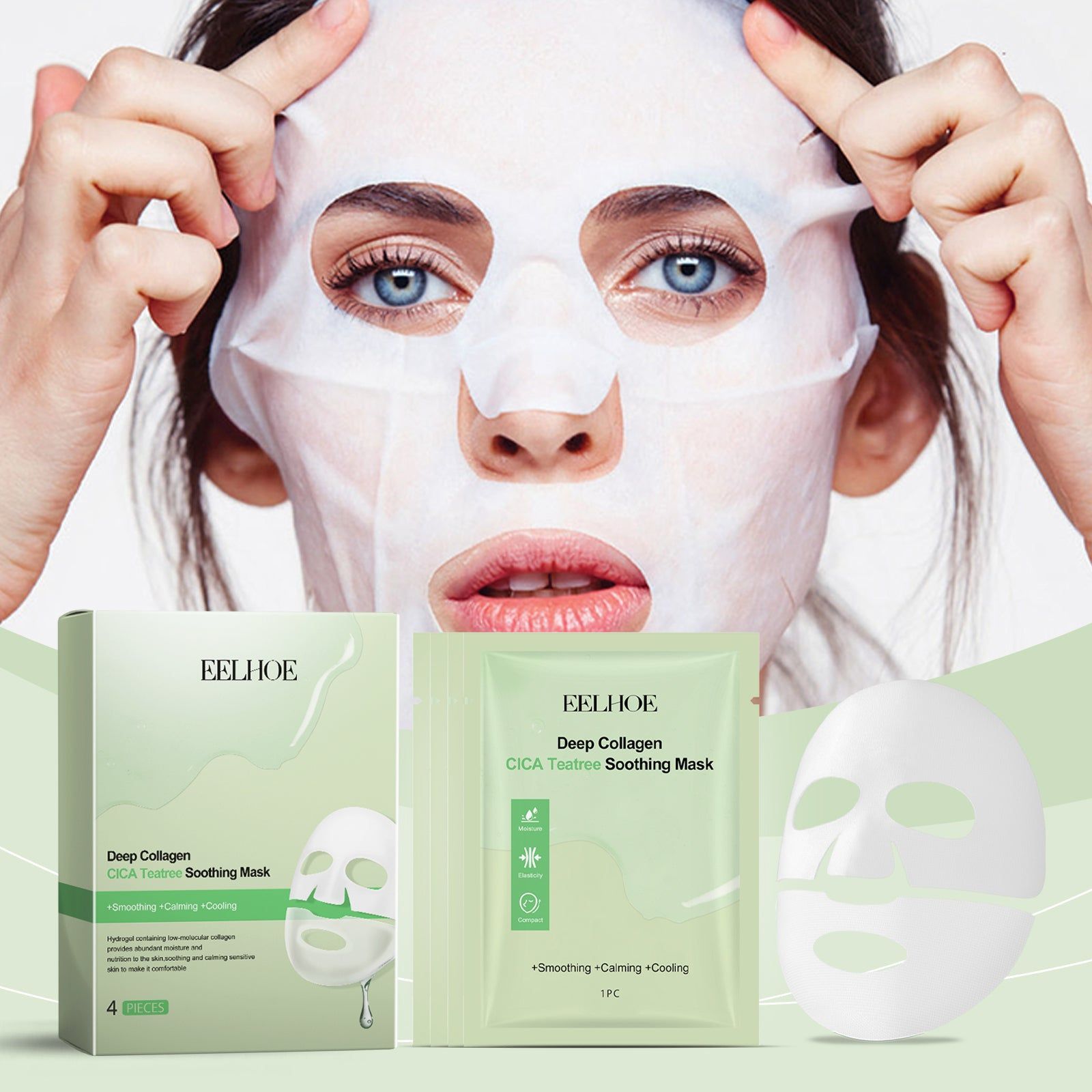 Collagen Tea Tree Skin Care Mask, Hydrating, Brightening, Anti-Aging, Moisturizing, Radiant Skin ,4pcs