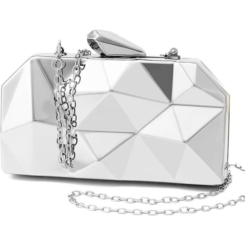 Women Evening Clutch Bag Lattice Pattern Metal Handbag for Wedding Banquet