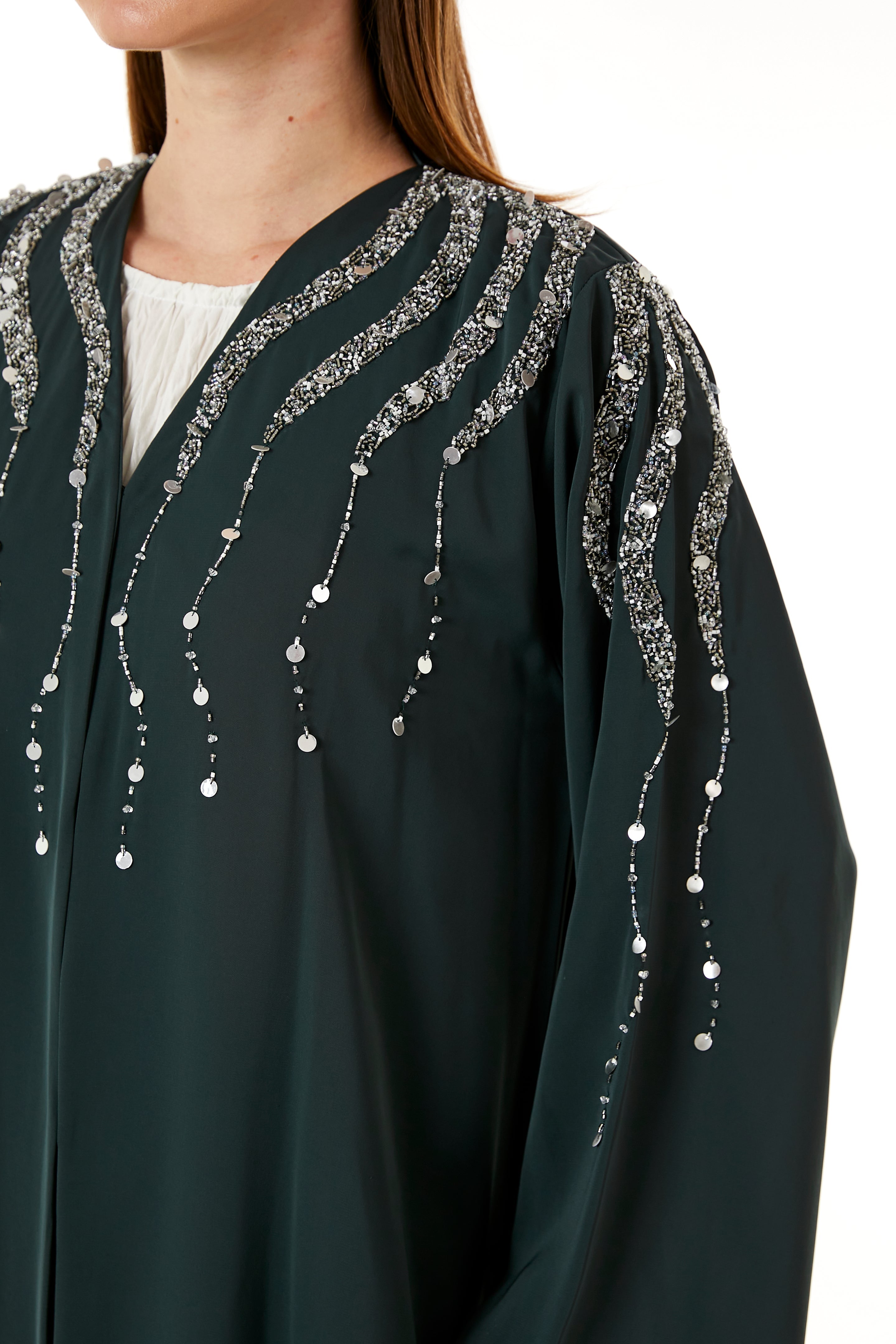 Dark Green Korean Nida Hand Embellished Abaya