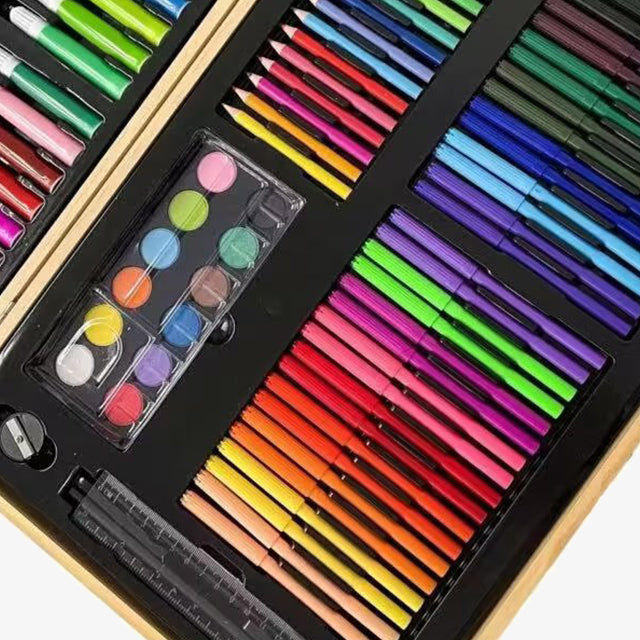 180 Pcs Wooden Box Coloring and Painting Set - Complete Art Kit for Kids & Adults
