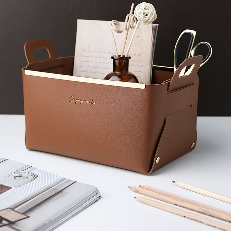 Storage Box Faux Leather Basket Small Catchall Basket Desktop Organizer