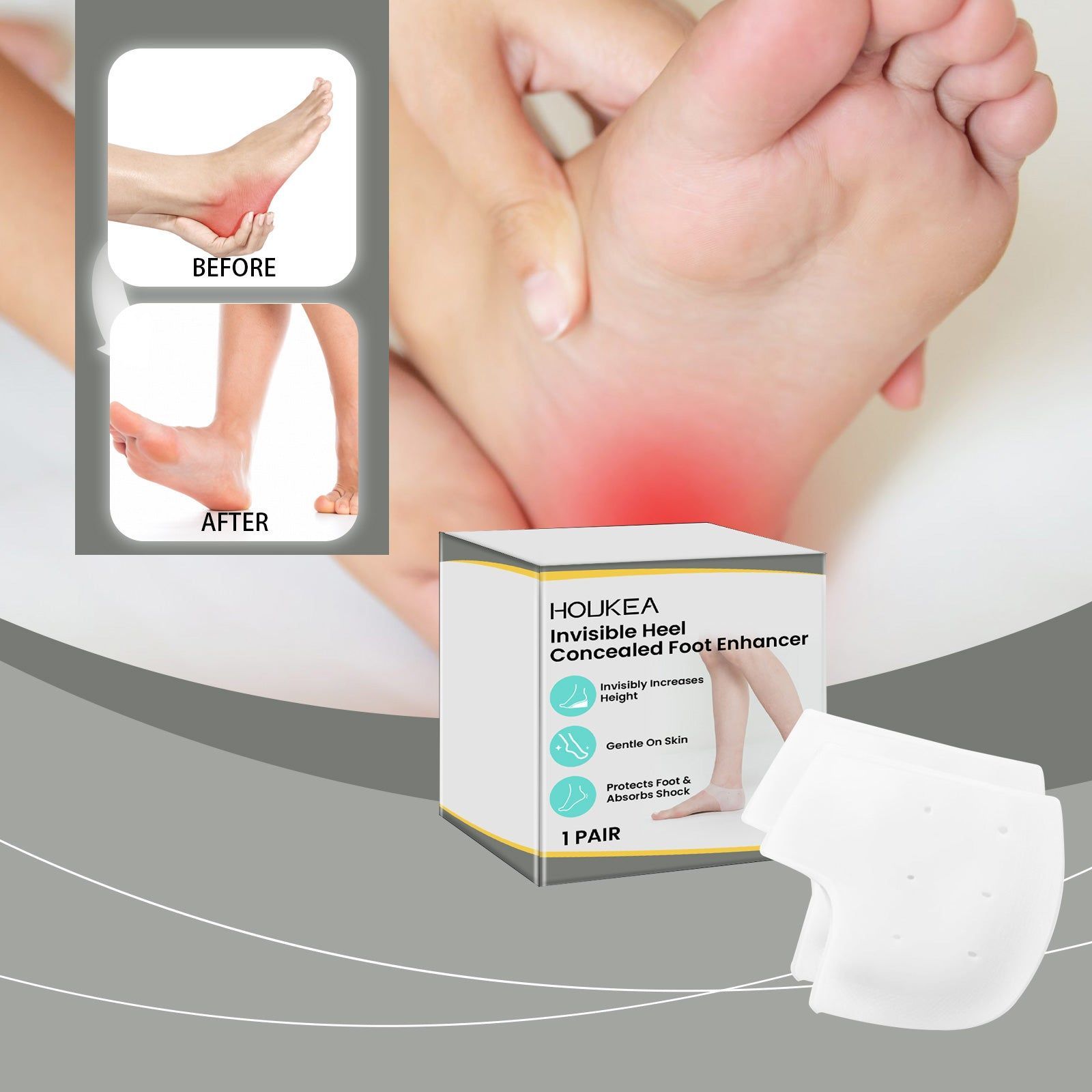 Revolutionary Foot Care Pads, Heel Comfort, Invisible Relief, All-Day Support ,1 pair