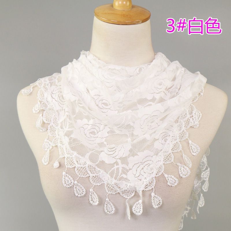 White Floral Lace Triangle Scarf Sheer Veil Shawl for Women