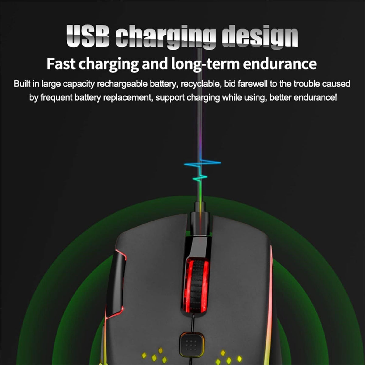 Wireless Gaming Mouse Silent Click Rechargeable Gaming Mouse with Dual Click Button
