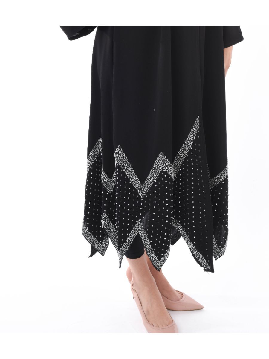 MOiSTREET Bottom Embellished Abaya with Hand Embroidery