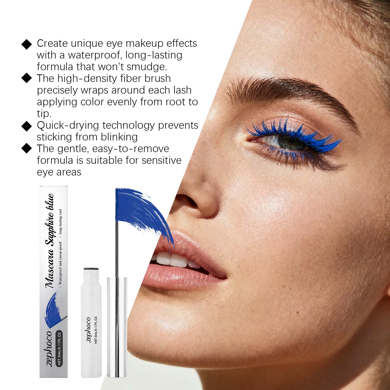 Blue Curling Mascara Waterproof Long-Lasting Volumizing Makeup Products ,5ml
