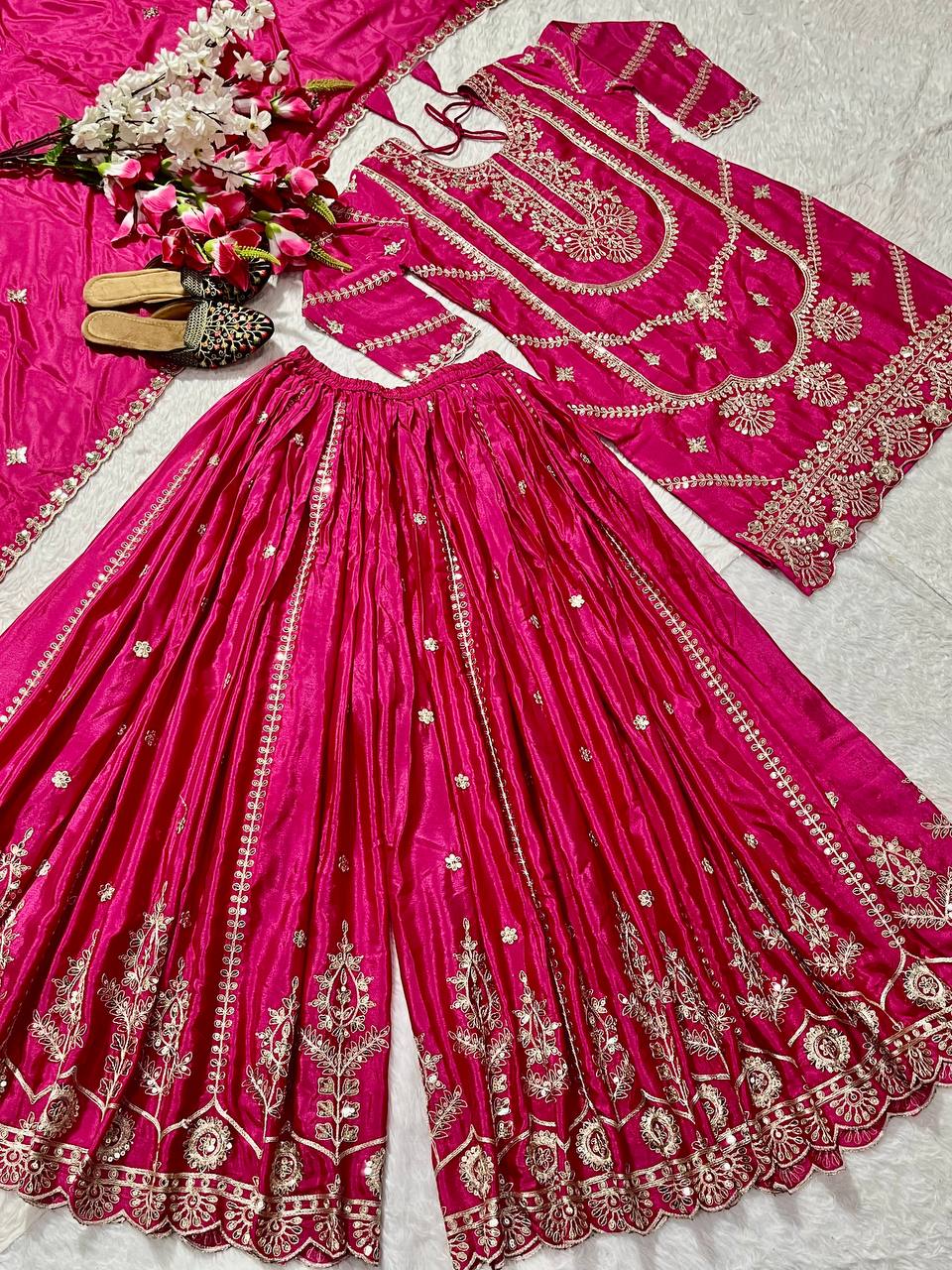 Party Wear Beautiful Top Plazzo And Fancy Dupatta